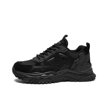 JEEP SPIRIT Anti Slip Wear Resistant Breathable Height Increasing Low Top Chunky Sneakers Unisex Black