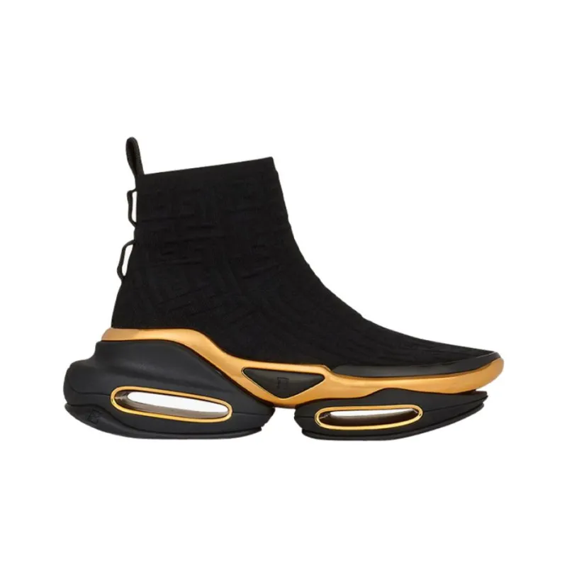 BALMAIN B-Bold Cushioning Anti-Slip And Wear-Resistant Coverage High-Top Casual Shoes Women's Black Gold-1