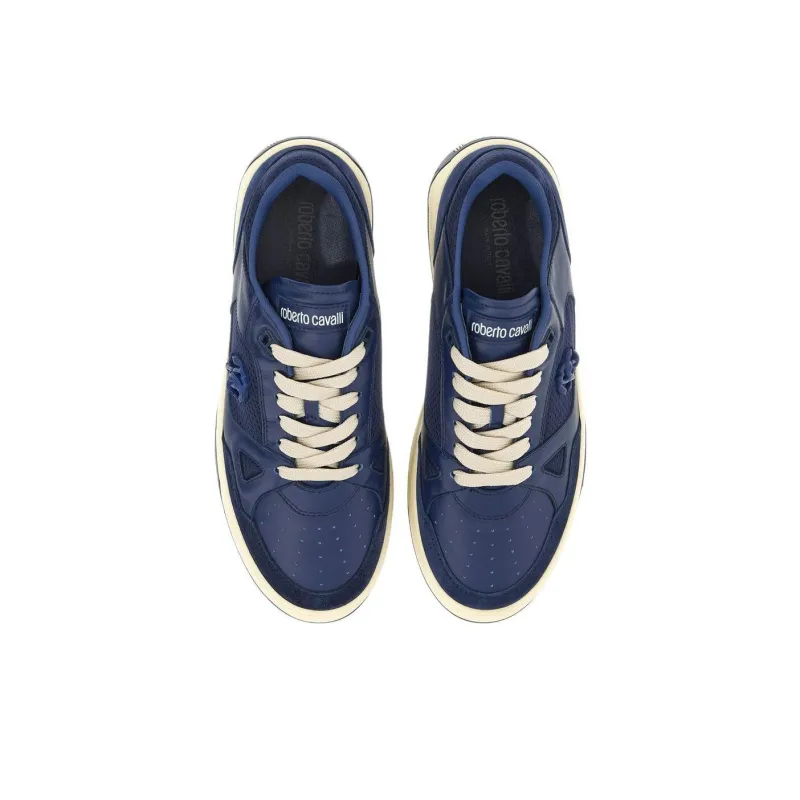 Roberto Cavalli Monogram Low-Top Skateboard Shoes Men's Blue-4