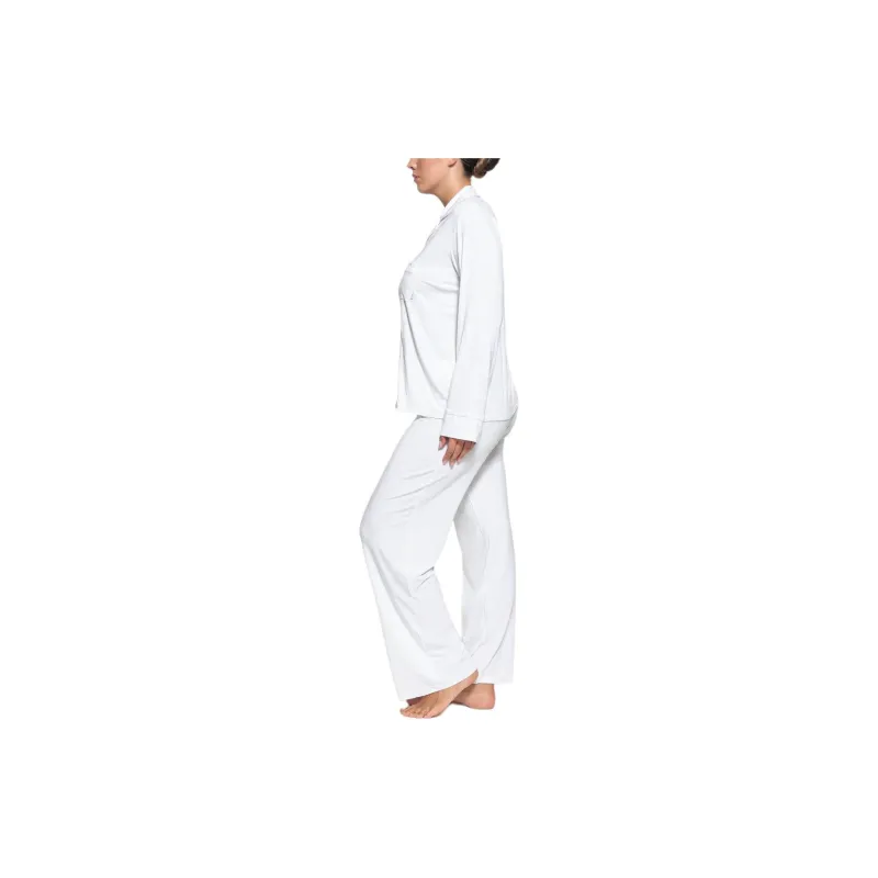 SKIMS SLEEP LONG SLEEVE BUTTON UP SET Pajama Set Women's SNOW/Snow-3