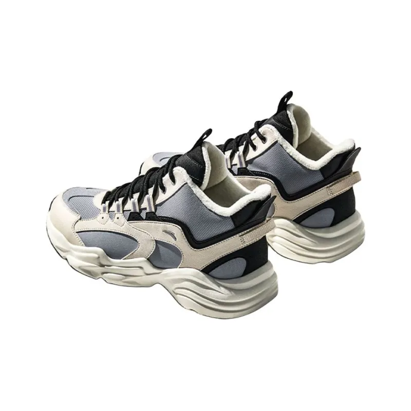 Anta Walker Durable Warm Mid Top Casual Shoes Men's Beige Gray-1