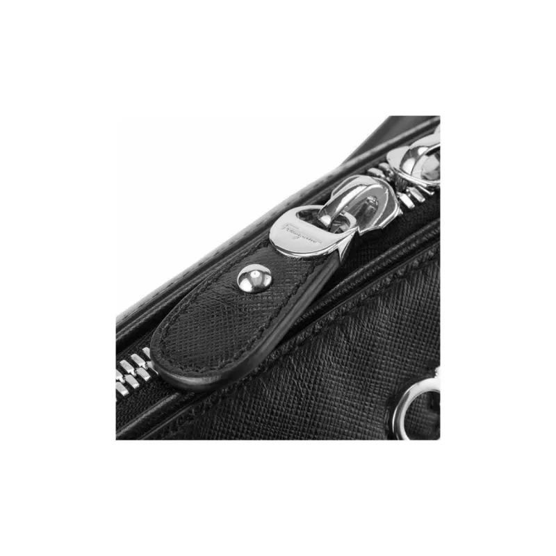 FERRAGAMO Embossed Calfskin Shoulder Bag Crossbody Bag Handbag Women's Black-6