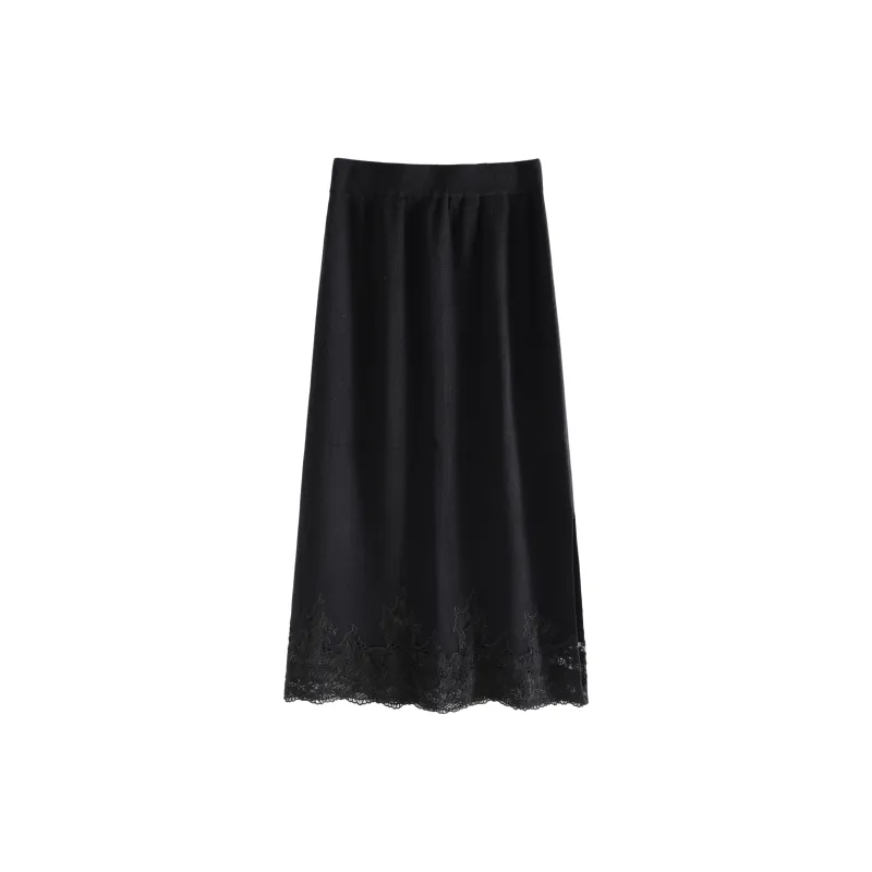 SUBEN Casual Long Skirts Women's Black-1