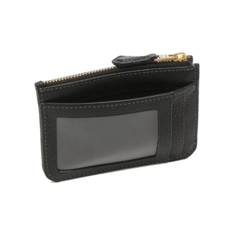 COACH Mini Id Skinny Polished Grained Leather ID Card Holder Wallet Mini Women's Brass & Black-3