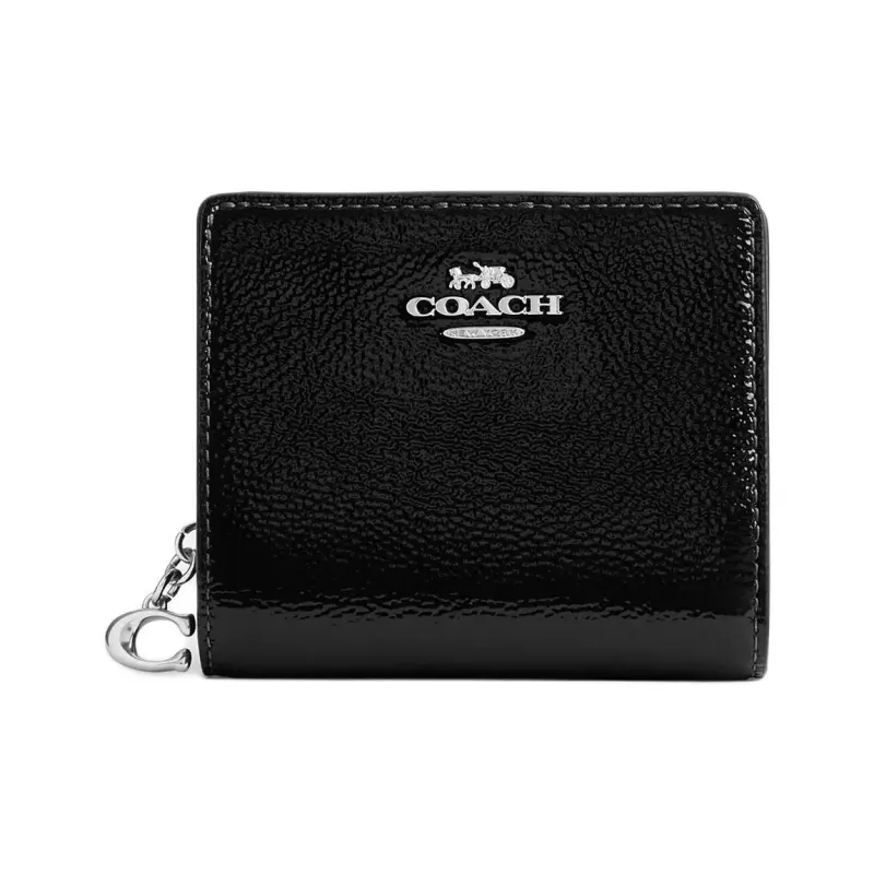 COACH Snap Wallet Patent Leather Wallet Mini Women's Black-0