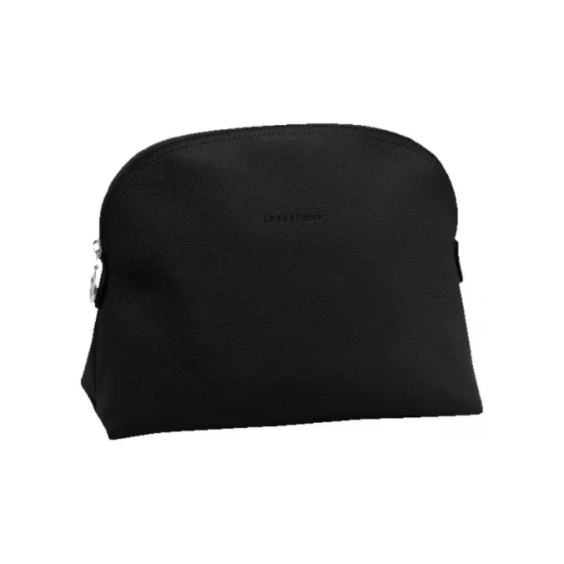 LONGCHAMP Le Foulonné Large Cow Leather Makeup Bag Large Size Women's Black-0