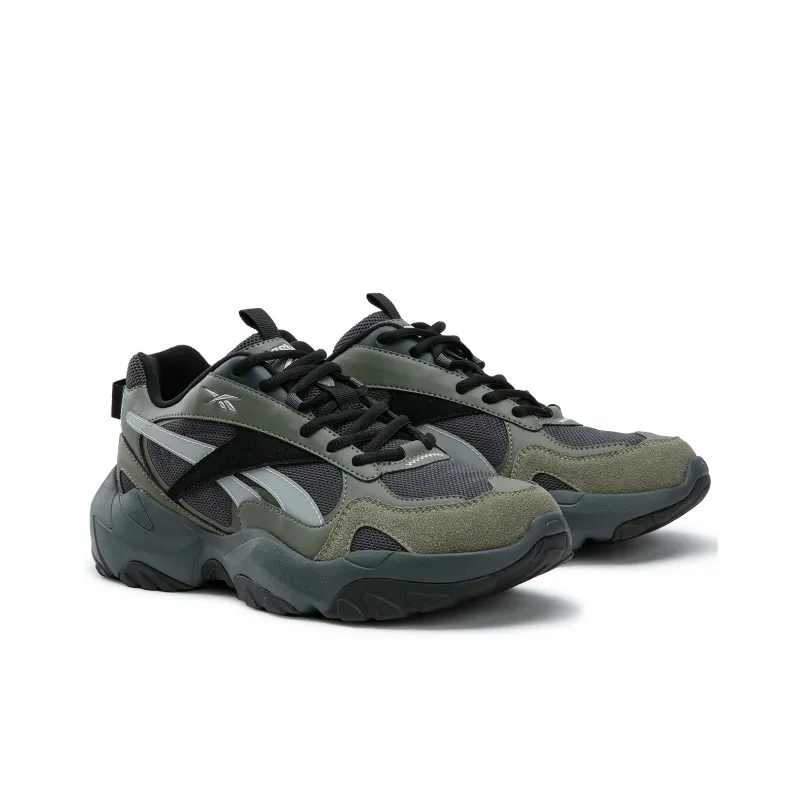 Reebok FLUFFI PUFF CN Anti Slip Wear Resistant Breathable Height Increasing Low Top Running Shoes Unisex Gray Green-1