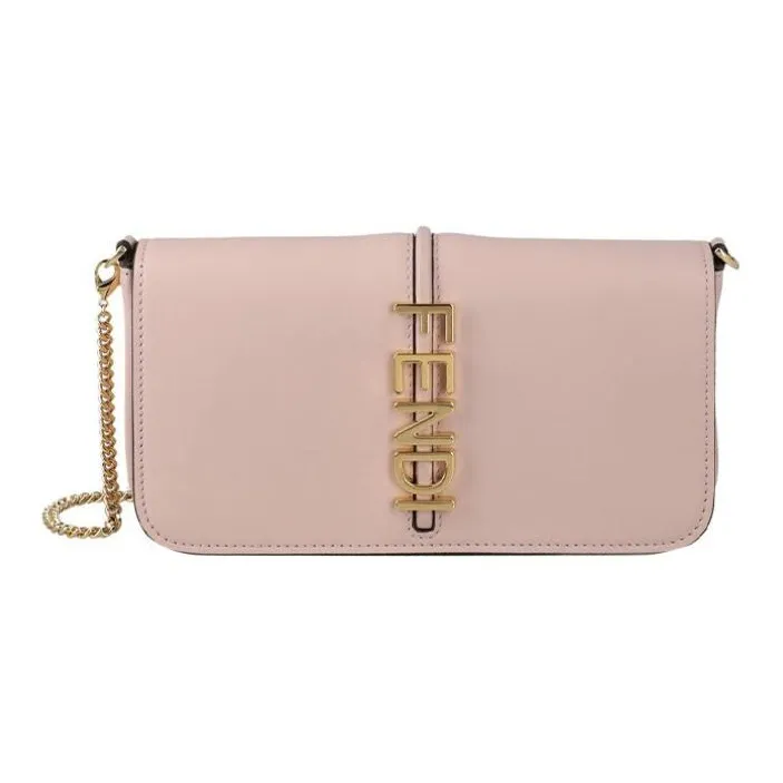 FENDI Leather Shoulder Bag Crossbody Bag Wallet Women's Pink-0