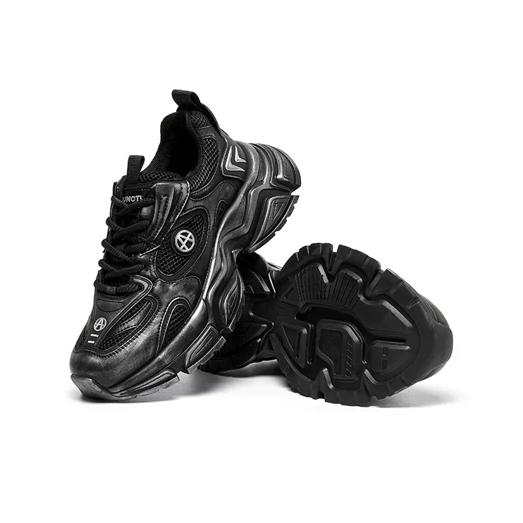 Acupuncture Cushioned Slip Resistant Low Top Chunky Sneakers Men's Black-2