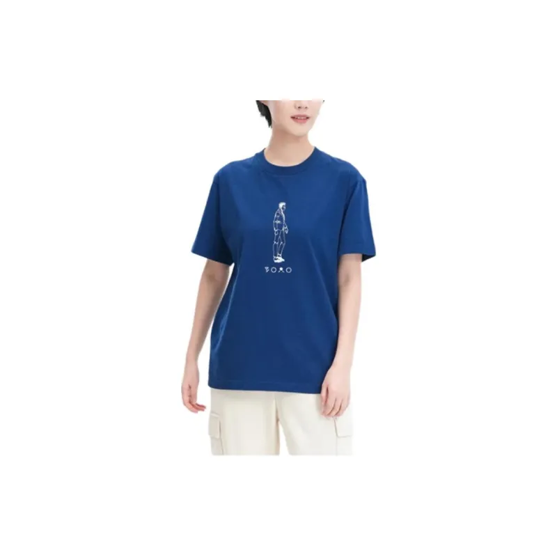 UNIQLO Cartoon Print Pullover Crew Neck Short Sleeved Unisex Navy Blue-2