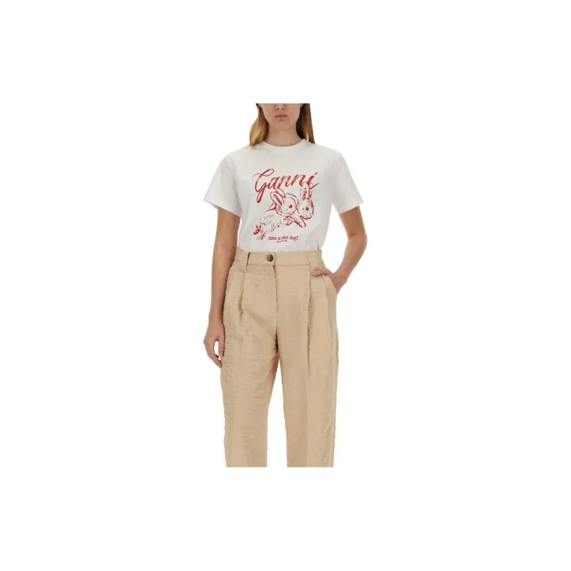 GANNI Logo print T shirt-1