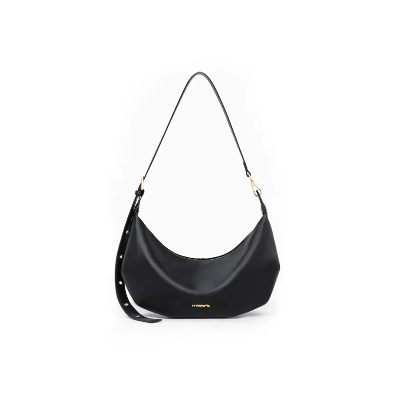 MILLIE'S Cow Leather Patchwork Synthetic Leather Crescent Bag Crossbody Bag Shoulder Bag Regular Women's White/Black-5