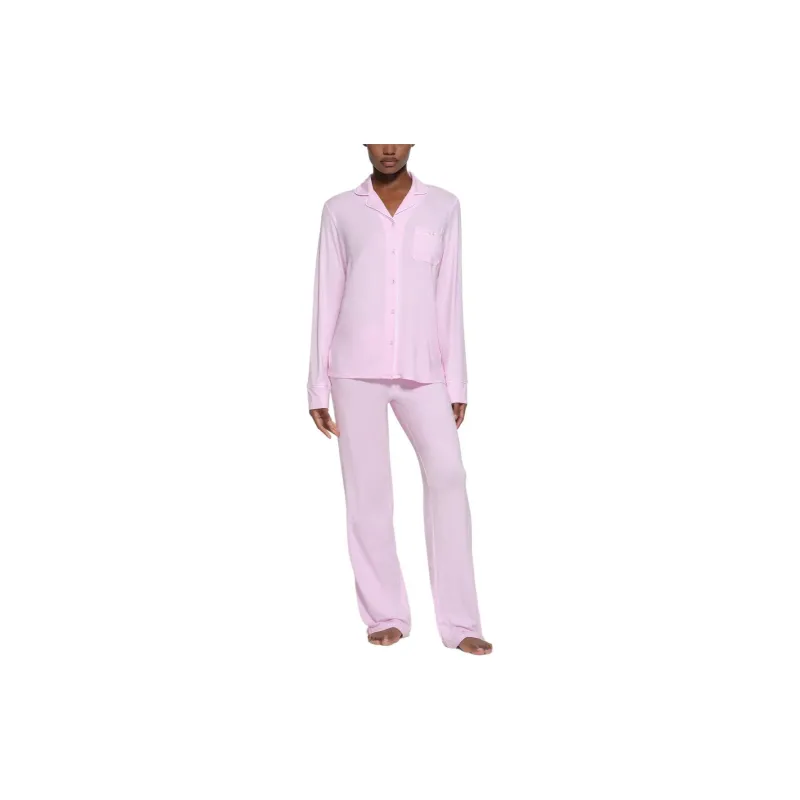 SKIMS SLEEP LONG SLEEVE BUTTON UP SET Pajama Set Women's Cherry Blossom Marble Trim/Cherry Blossom Marble Decoration-2