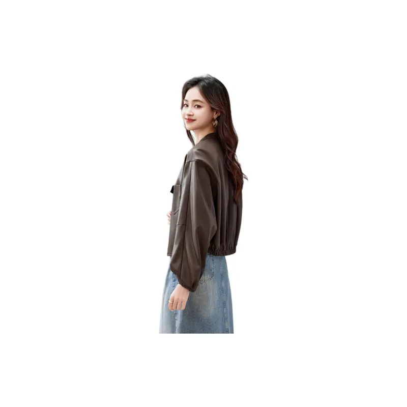 Fele.d Leather Jacket Women's Coffee-1