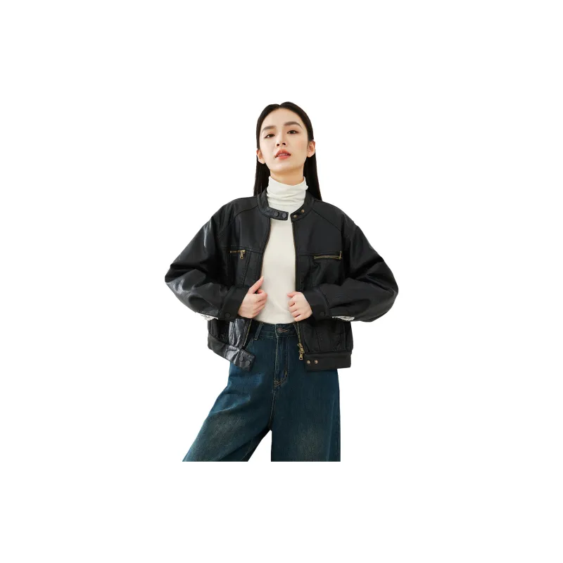 VIMLY Leather Jacket Women's Amber Brown-4