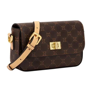 MashaLanti PVC Crossbody Bag Shoulder Bag Small Size Women's Dark Brown & Apricot