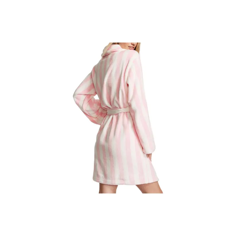 Victoria's Secret Short Cozy Robe/Pink Stripes Pajama Robe Women's Pink-2