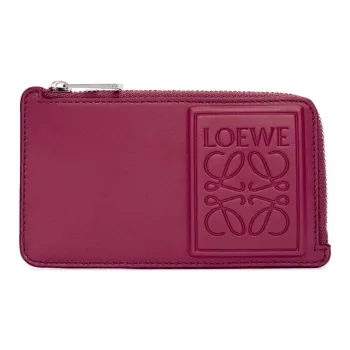 LOEWE Calfskin Coin Purse Card Clip Card Holder Men's Deep Red