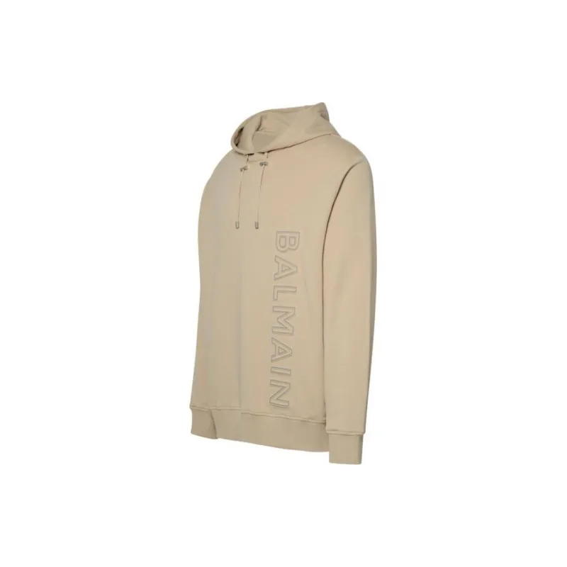 BALMAIN Logo Embossed Drawstring Hoodie-2