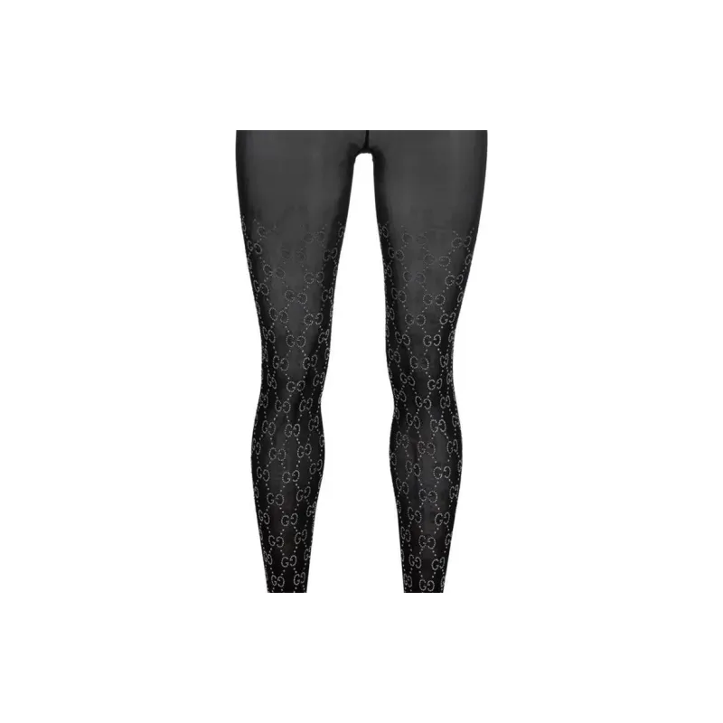GUCCI Gg Embroidered Crystal Tights Black-3