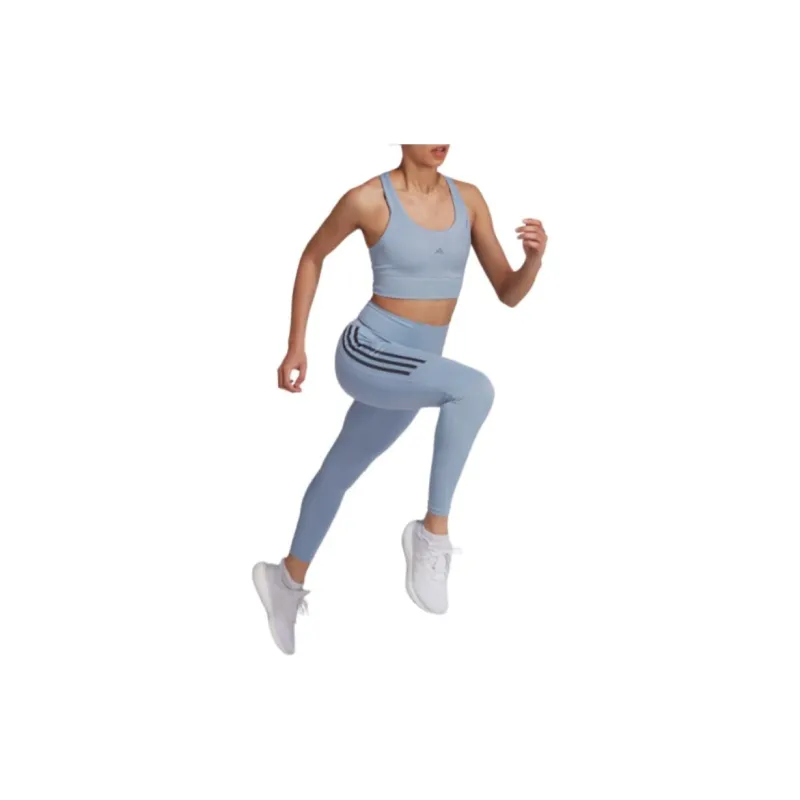 Adidas Solid Color Logo Medium Support Sports Bra Women's Light Blue-4