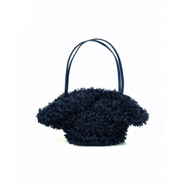MUYSO Faux Fur Handbag Women's Ink Blue Black-1