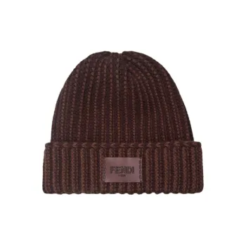 FENDI Wool, Calfskin, Fleece Wool Beanies Women's Purple