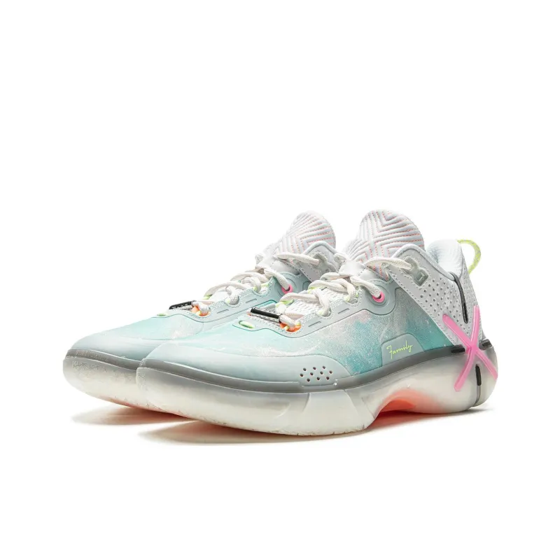 LINING Wode Phantom 6 Basketball Shoes Men Low Top Standard White/Aqua Green/Neon Pink-2