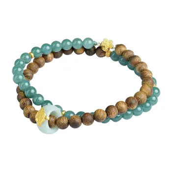 Many Blessings Natural Unoptimized Genuine Green Kyara Agarwood Double Circle Bracelet/Agarwood Jadeite Necklace Unisex