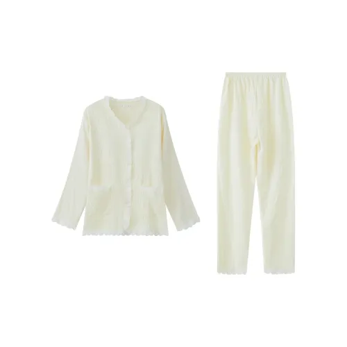 Sleep Students Dormitory Home Outerwear Ready Pajama Set Women's Custard