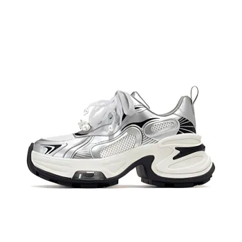 VITTORIO VENTURA Low Top Chunky Sneakers Women's Silver Black White