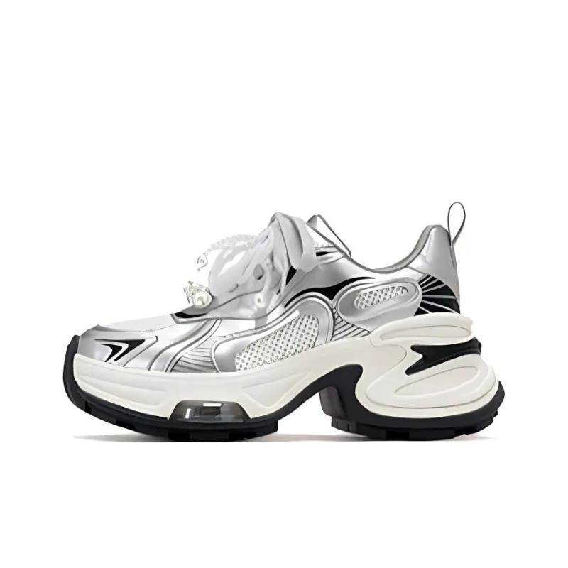 VITTORIO VENTURA Low Top Chunky Sneakers Women's Silver Black White-0
