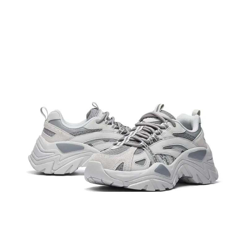 FILA Fishbone Breathable Coverage Moisture Wicking Low Top Chunky Sneakers Unisex Gray-3