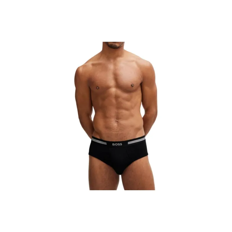 HUGO BOSS Regular-Rise Briefs In Pure Cotton With Logo Waistband Underpants Men's Black-1