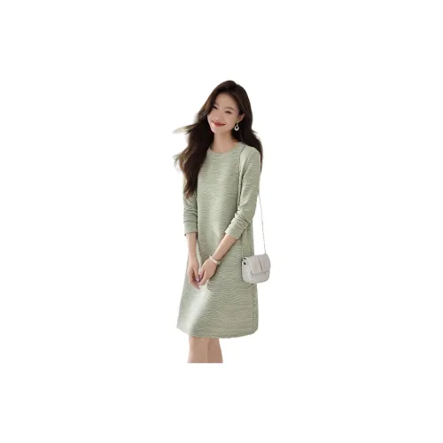 Mo Han Yi Mei Long-Sleeved Dresses Women's Gray Pea Green