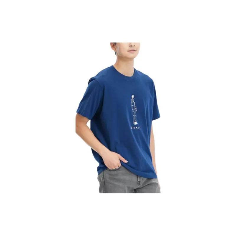 UNIQLO Cartoon Print Pullover Crew Neck Short Sleeved Unisex Navy Blue-5