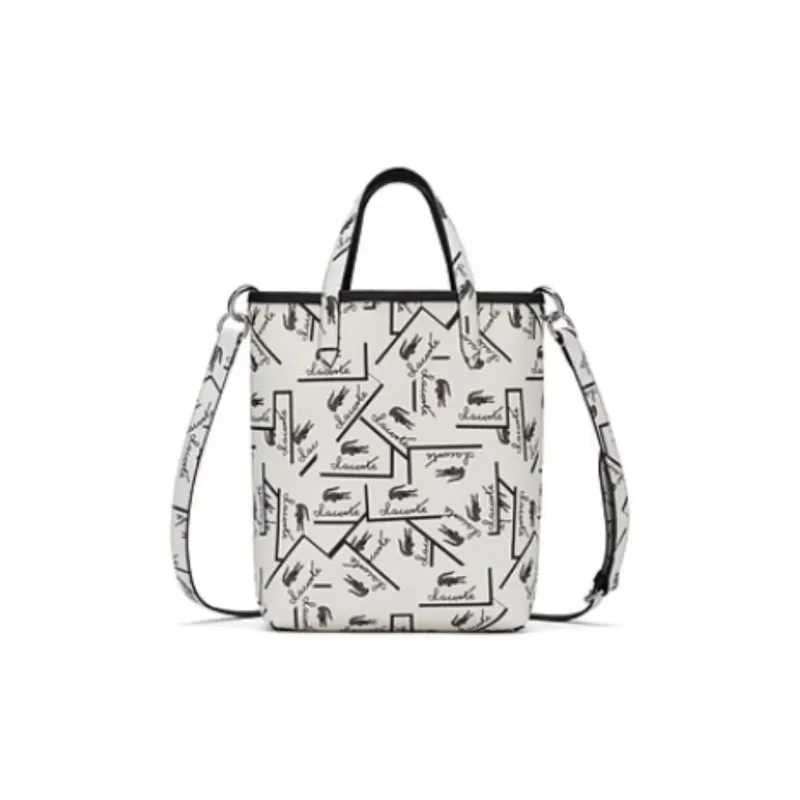LACOSTE PVC Tote Bag Shopping Bag Handbag Medium Size Women's Black & Ecru-3