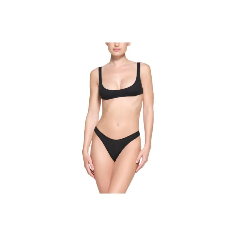 SKIMS THREADBARE RIB MICRO SCOOP BRALETTE Bra Women's SOOT/Smoke Gray-1