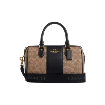 COACH Rowan Coated Canvas Shoulder Bag Crossbody Bag Handbag Medium Size Women's Tan & Black