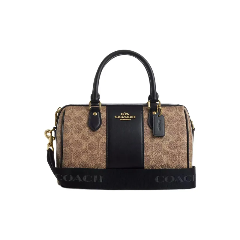 COACH Rowan Coated Canvas Shoulder Bag Crossbody Bag Handbag Medium Size Women's Tan & Black-0