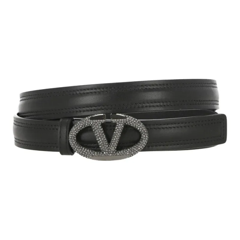 Valentino Calfskin Leather Belts Women's Black -0