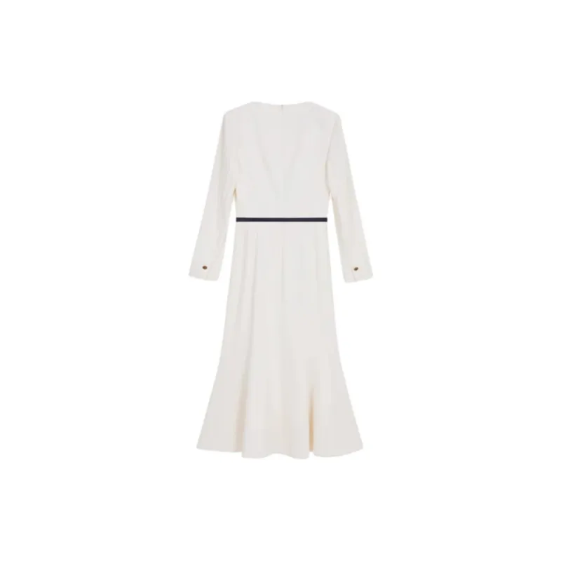 Yiner Long Sleeved Dress Women's Cream White-1