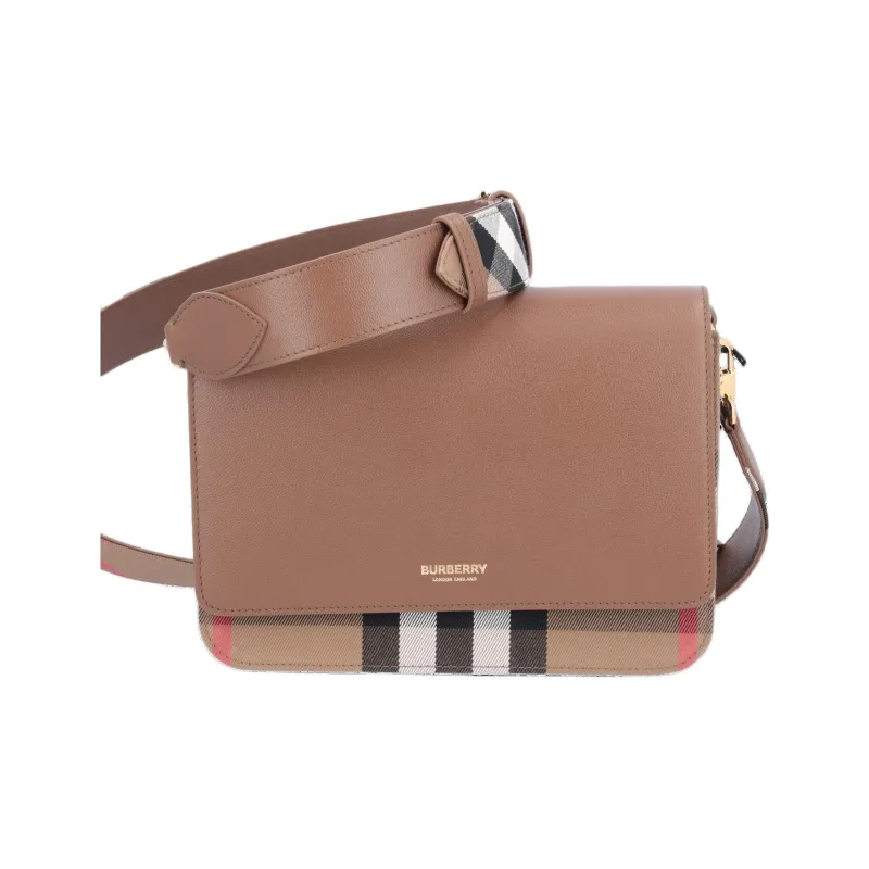Burberry Leather Crossbody Bag, Shoulder Bag Women's Plaid Brown & Beige-0