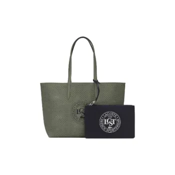 LACOSTE PVC Tote Bag Shopping Bag Handbag Large Size Women's Olive Green & Dark Blue