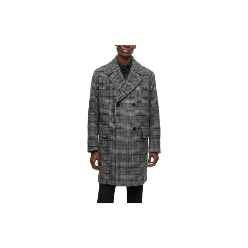HUGO BOSS Casaco Relaxed-Fit Em Mistura De Lã Xadrez Coats Men's Black-1