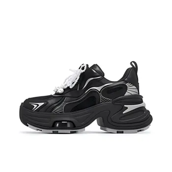 VITTORIO VENTURA Wear Resistant Low Top Chunky Sneakers Women's Black Silver