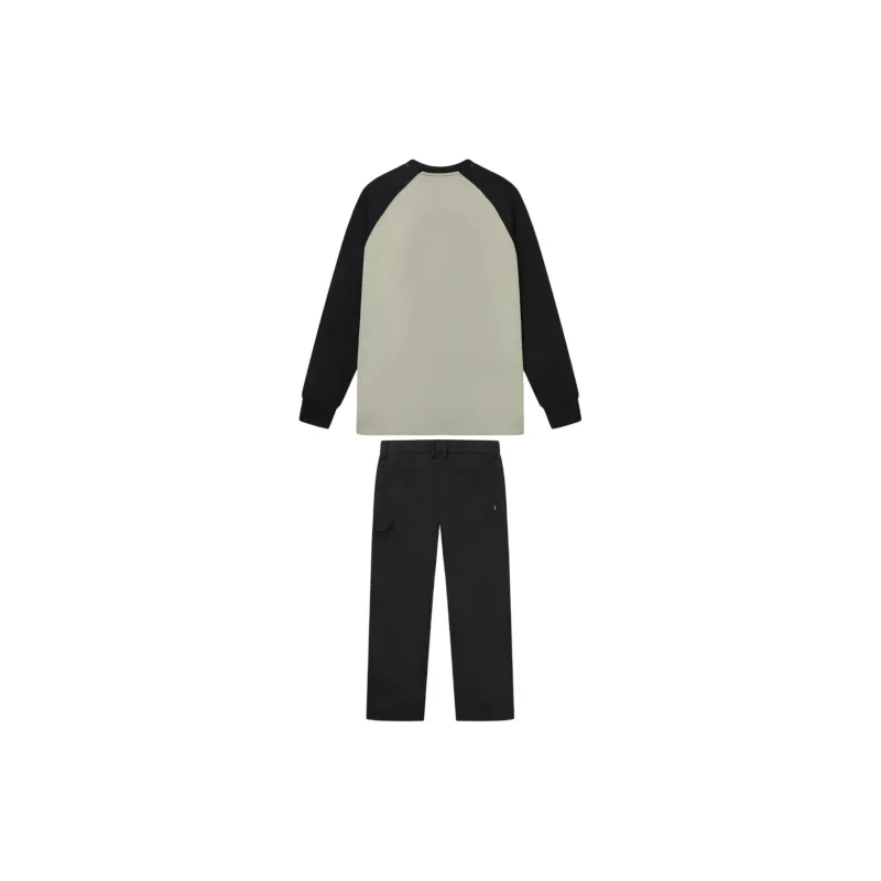 FILA Casual Sportswear Men Clothing Sets Light Sand Green Sweatshirt+Jet Black Pants-1