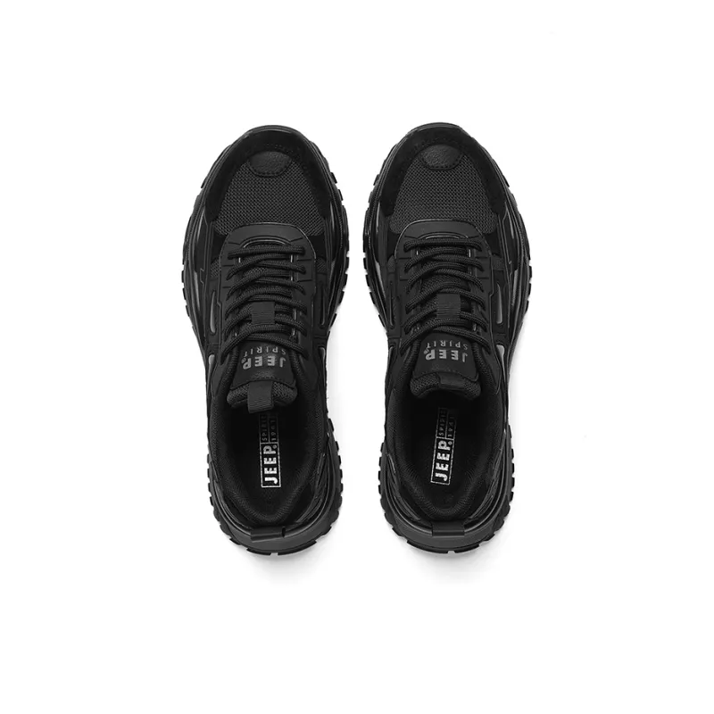 JEEP SPIRIT Anti Slip Wear Resistant Breathable Height Increasing Low Top Chunky Sneakers Unisex Black-4