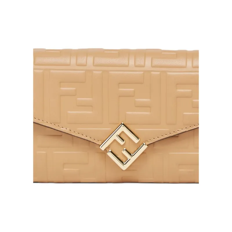 FENDI FF Diamonds Series Cow Leather Wallet Regular Women's Light Brown-4