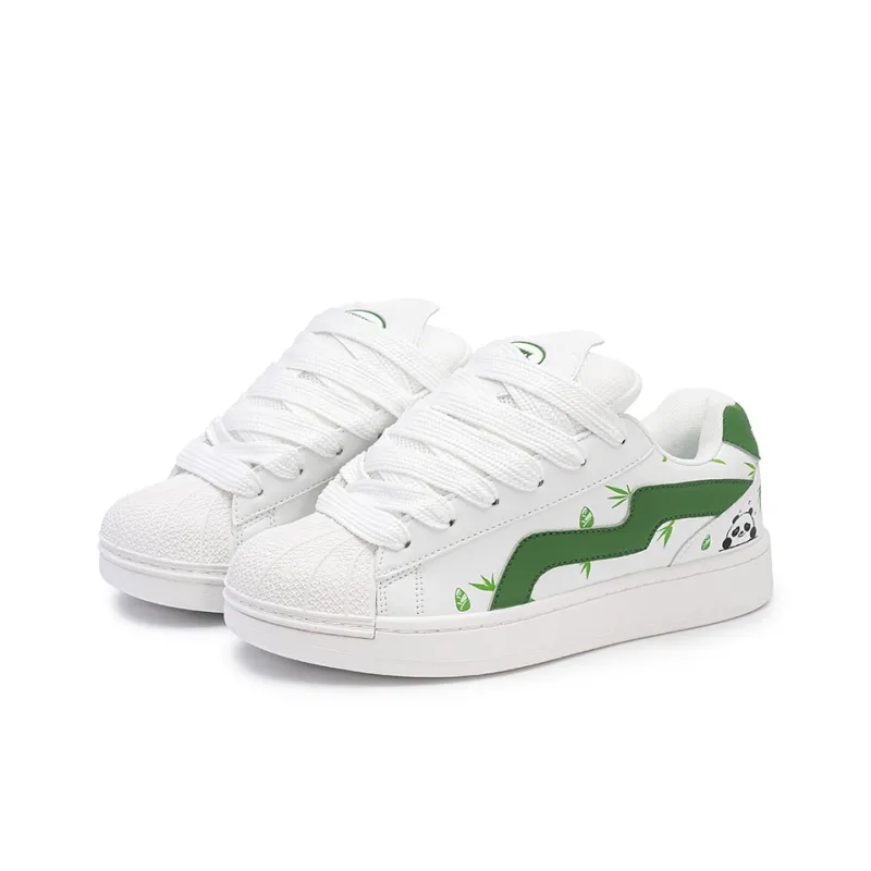 N6K8 Anti Slip Wear Resistant Low Top Skateboard Shoes Unisex White Green Gift Box Set-3